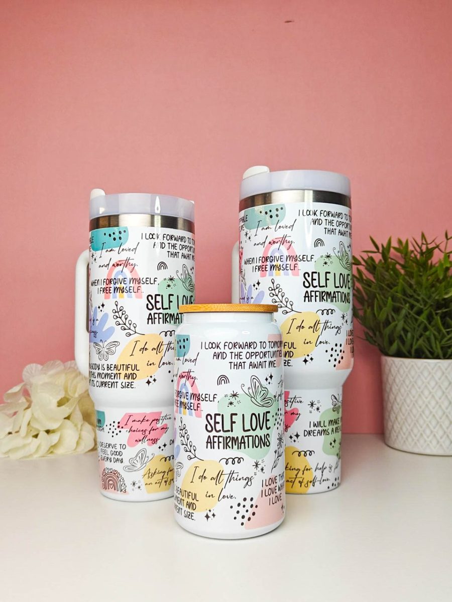 Self Love Affirmations tumblers and glass can